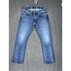 Polo Ralph Lauren Jeans Mens 32x30 Blue Varick Slim Straight Whisker Fade Preppy